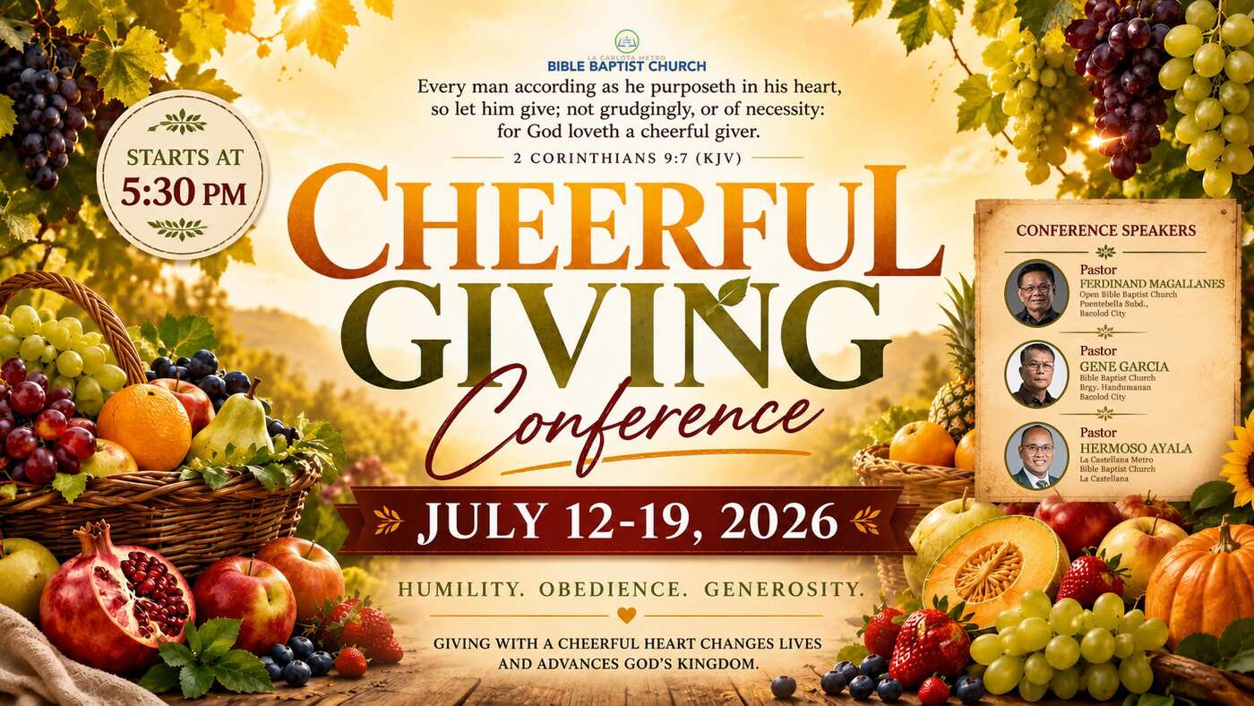 Cheerful Giving Conference poster — July 12 to 19, 2026, nightly at 5:30 PM